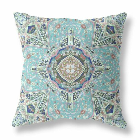 HOMEROOTS 18 in. Floral Geo Indoor Outdoor Throw Pillow Aqua & Brown 417998